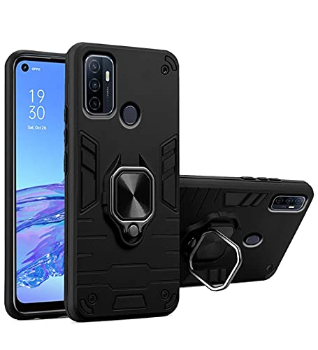 Image of Pikkme D5 Tough Armor Bumper Back Cover Case for Oppo A53 |Ring Holder & Kickstand in-Built (Black)