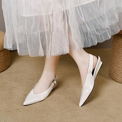 Women's Closed Pointed Toe Low Wedge Slingback Pumps with Adjustable Ankle Strap Fashion Slip-On Comfortable Flat Dress Shoes for Business Office Work Prom4