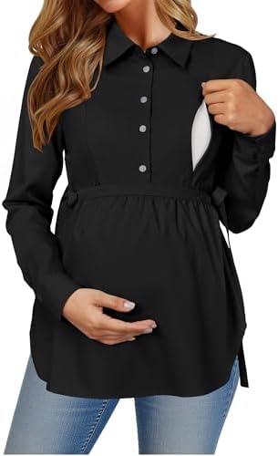 OUGES Women's Maternity Nursing Shirts Long Sleeve Hidden Zippers...