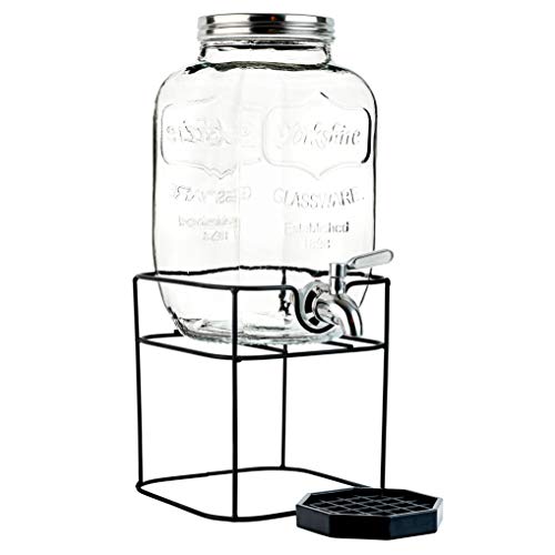 1 Gallon Glass Beverage Dispenser With Stainless Steel Spigot On Metal Stand - Large Mason Drink Dispenser For Parties, Sun Tea, Iced Tea Or Kombucha #TOP5