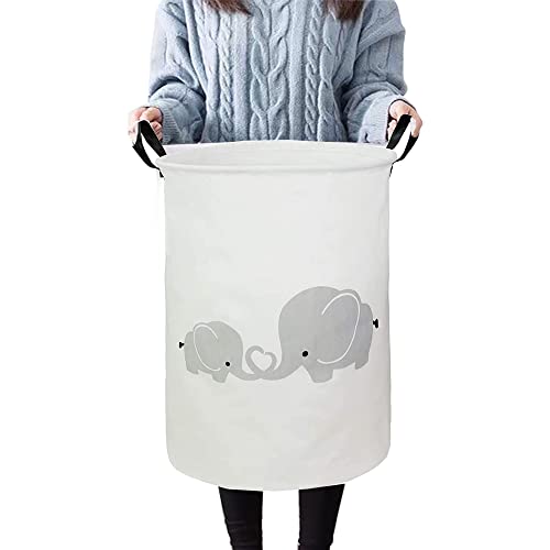 Cam2 Laundry Baskets 22"×16" Collapsible Waterproof Cotton Linen Foldable Laundry Hampers Storage Bin Organizer Baskets With Handles For Clothes, Toy, Nursery (Today+Elephant) #TOP1
