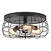ZZ Joakoah Industrial 3-Light Rustic Semi Flush Mount Ceiling Light, Metal Cage Pendant Lighting Lamp Fixture for Kitchen Living Room Bedroom Hallway Stairway Garage, E26, Black Painting Finish.
