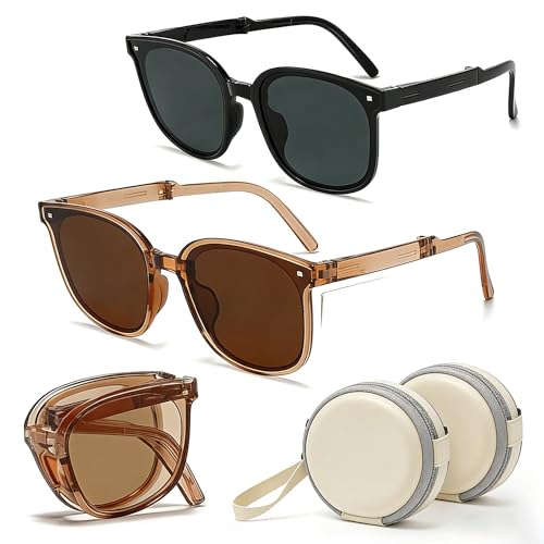 LAIYORA Opvouwbare Gepolariseerde Zonnebrillen voor Dames en Heren, UV400-Bescherming, Licht, Draagbaar, met Etui, voor Autorijden, Reizen, Outdoor, Sport, 2 Stuks