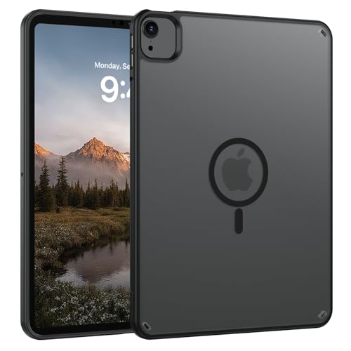 VENINGO Magnetic for iPad Air 4/5/6/7 Generation Case, for iPad Pro 11 Inch Case,Upgraded[14FT Military Grade Protection] Matte Translucent Back Soft TPU Bumper Shockproof Slim Tablet Cover, Black