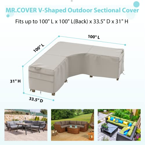 Mr. Cover Outdoor Sectional Cover Waterproof, V-Shaped Outdoor Sectional Cover, 100L (On Each Side) X 33.5D X 31H Inches, Rip-Resistant & Uv-Protection, Beige #TOP1