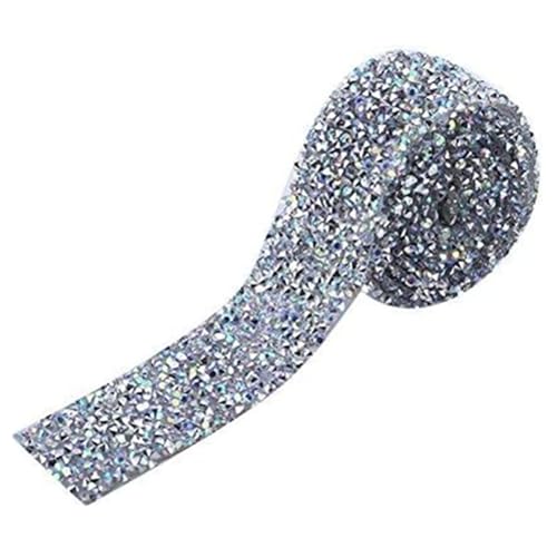Silver Crystal Rhinestone Ribbon TOPINCN Sparkling Rhinestone Ribbon Mesh Wrap Roll Bling Arts Crafts Event Decorations 1 Yard 3cm Width (AB Color)