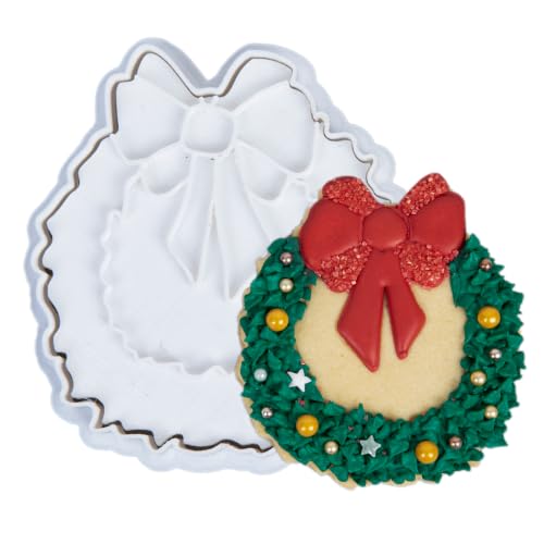 Christmas Wreath Cookie Cutter and Embosser Set Detail 4" Baking Mold