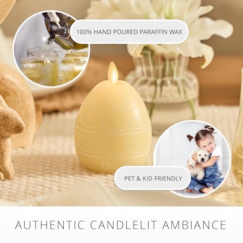 Image of Luminara Easter Egg Candle - Lemon Chiffon 3.1 inch x 4.3 inch - Flameless Real-Flame Holiday - Inspired Decor - AA Batteries - Flickering LED Flame