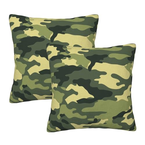 Perinsto Army Camouflage Green Throw Pillow Covers Set of 2 Military Camo Decorative Pillowcases Soft Cushion Covers for Sofa Couch Bed Home Decor, 16"X16"