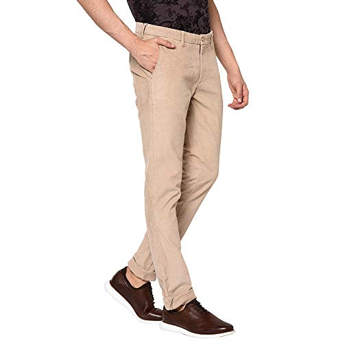 Image of Blackberrys Men's Cotton Blend Self-Design Slim Fit Casual Trousers