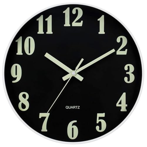 JoFomp Glow in The Dark Clock, 8 Inch Modern Silent Non Ticking Wall Clocks Battery Operated, Night Light Wall Clock for Living Room Decor, Wall Clock Decorative for Kitchen Bedroom