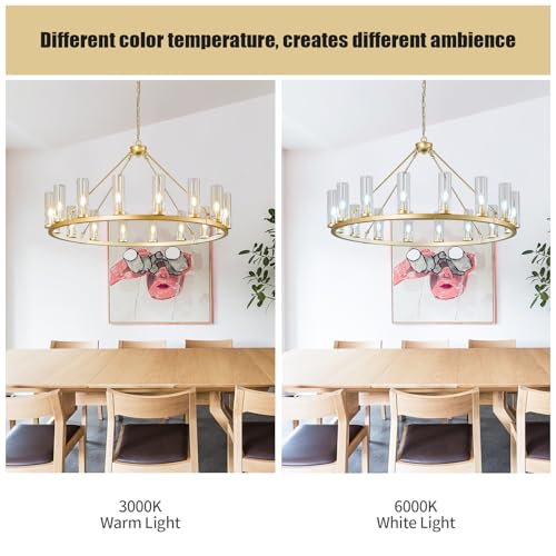 Image of 16 Light Large Wagon Wheel Chandelier with Clear Glass Shade Gold Round Pendant Light Farmhouse Industrial Chandeliers Dining Room Light Fixture for Stair Living Room Foyer Kitchen