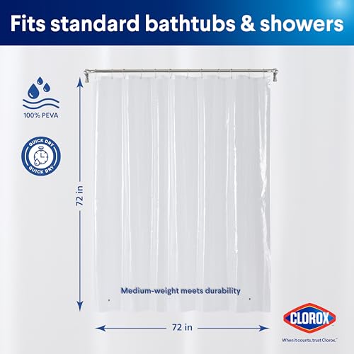 image for CLOROX Shower Curtain Liner, Premium Medium-Weight Durable Waterproof 