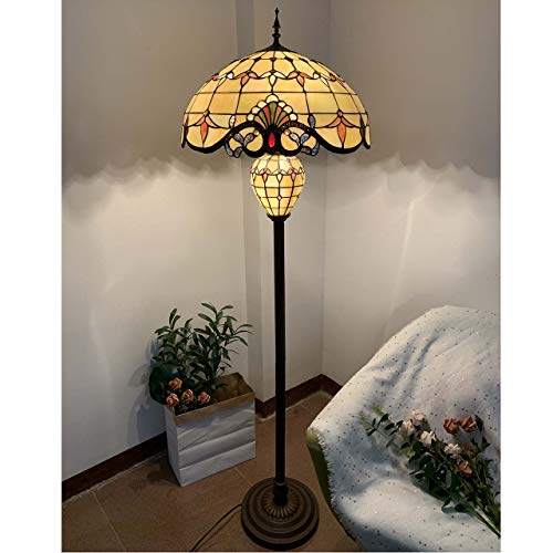 Bieye L10803 Baroque Tiffany Style Stained Glass Double Lit Floor Lamp For Home Decor 64-Inch Tall (20-Inch Wide, Cream) #TOP2