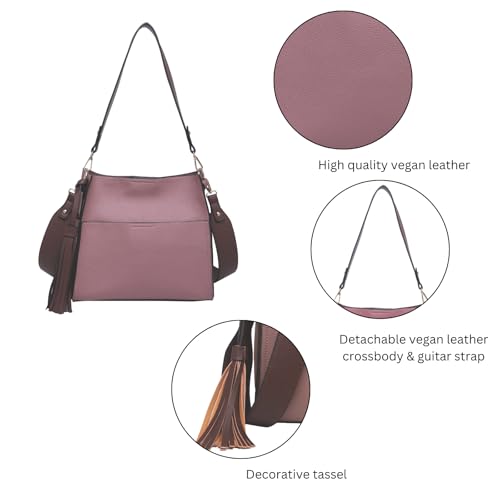 Lyla Bucket Bags 2-in-1 Trendy Vegan Leather Hobo Crossbody Handbags Shoulder Purses for Women4