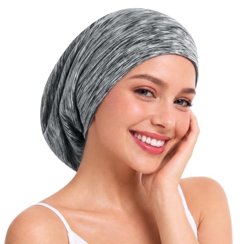 Mulberry Silk Bonnet for Women, Adjustable Sleep Cap, Heathered Black