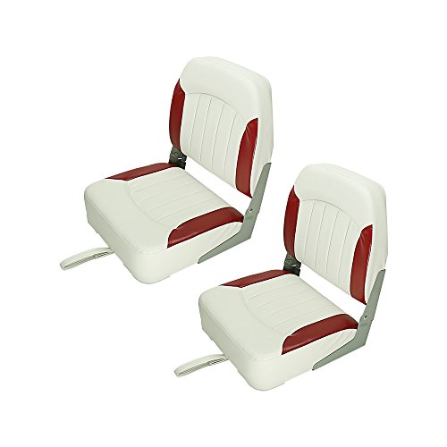 Seamander Marine Low Back Boat Seat (White/Red(2-Pack 102S)) #TOP18