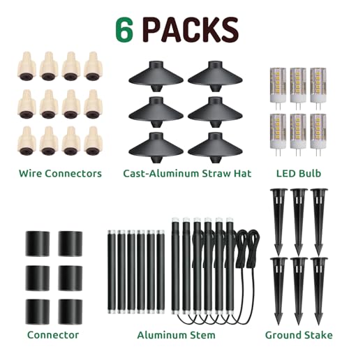 Lumina Lighting® Low Voltage Landscape Lighting Cast-Aluminum Path and Area Light Warm White 3W G4 LED Bulb and ABS Ground Stake Included for Yard Walkway Lawn PAL0106-BkLED6 (Black,6-Pack) by Lumina Lighting - Image 4