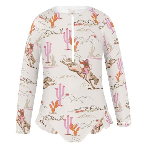 Image of Baby Girl Bathing Suit Long Sleeve UPF 50+ One Piece Toddler Swimsuit