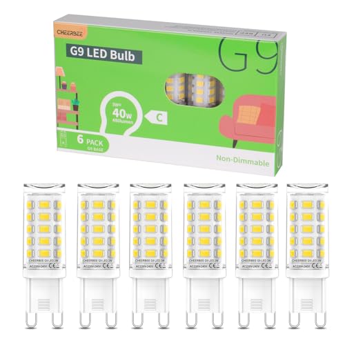 CHEERBEE G9 LED Bulbs Cool White 3W 6 Pack, 40W Halogen Equivalent, 6000K 480LM, Energy Efficient, No Flicker, Non-Dimmable, G9 Bulbs for Home Lighting, Crystal Chandelier.