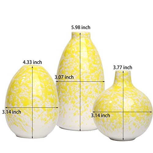 Ceramic Vase 3 Piece Set, Home Decor Decorative Flower Vases Set For Modern Farmhouse Decoration, Living Room Centerpieces,Events, Table, Bookshelf, Mantel And Entryway Decor (Yellow,Oval) #TOP1