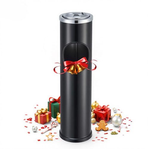 CO-Z Standing Ashtray with Trash Can, Indoor Outdoor Ashtray with Lid Removable Tray and 1.2 gal Garbage Can, Smokeless Cigar Ashtray and Waste Disposal for Cigarettes for Patio Home Office