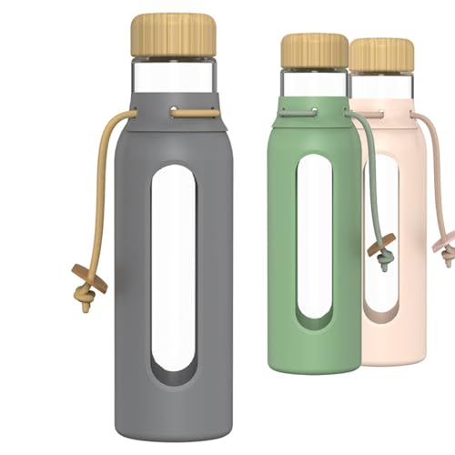 HY3 Borosilicate Glass Drinking Bottle with Bamboo Lid and Silicone