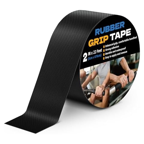 Xfenvs Rubber Grip Tape, 2 in x 22 Ft Black Ultra-Thin Strong Adhesive Non-Slip Tape, Anti-Slip Grip Tape for Handles, Waterproof Heat Resistant Cushion Grip, Comfortable in Hands Cover
