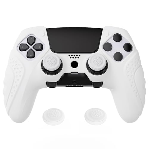PlayVital Skórki do ps5 Edge Controller,Miękka Silikonowe Ochronne do ps5 Edge,Ergonomiczne Obudowy do ps5 z Nakładkami Kciuki-Biały(Guardian Edition)