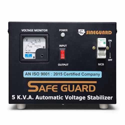 Image of 5 KVA Automatic Voltage Stabilizer for Home | 140V-440V Input Range | Double Phase Aluminum Body | Heavy Duty Voltage Protector with MCB & Meter Display