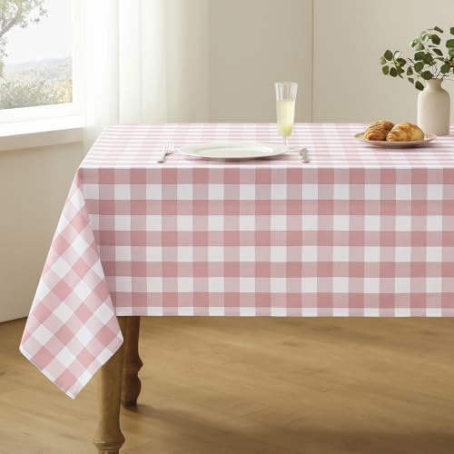Veblandy Checkered Tablecloth Rectangle Waterproof Gingham Table Cloth Washable Buffalo Plaid Table Cover Wrinkle Free for Kitchen, Dining and Outdoor Picnic, 60 x 102 Inch, Pink and White