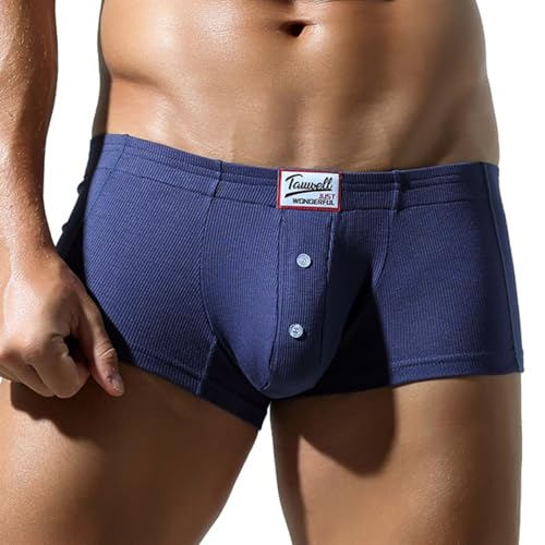 Wayonge Men's Soft Boxers with Button - Breathable and Comfortable Pure Color Underwear for Daily Wear (dark blue,Large)