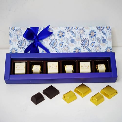 Image of Velvet Fine Chocolates Gift Hamper Floral Love & 6 Assorted Chocolates (Roasted Almond, Butterscotch, Cranberry, Oreo, Orange Crisp, Fruit N Nut)