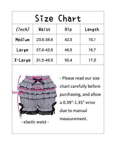 Mutou Bloomers For Women Kawaii Shorts Pumpkin Pants Victorian Pantloons Steampunk Maid Lace Ruffle Shorts Underskirt, Black & White Stripes, L #TOP3