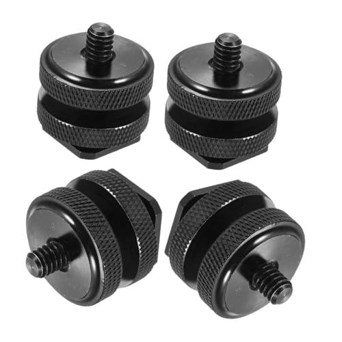Adaptador zapata para cámara tornillo doble 1/4 POPETPOP soporte aluminio DSLR negro