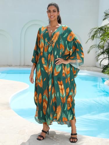 Image of KEYLORTING Plus Size Kaftan Dress Women, African Moo Moo Print Caftan, Batwing Dress, Beach Cover Up for Party and Loungewear