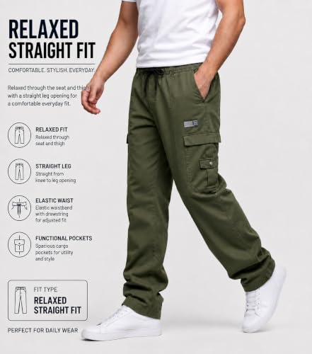 Image of DEELMO Cargo Pant for Men | Cotton Cargo's Pant | Men's Cotton Cargo Trousers | Elastic Drawstring Waist Straight Fit | Comfortable Breathable Cargos for Casual to (Available in Pluse Size)