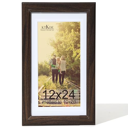 KTKDE 12x24 Picture Frame Poster Frame Display Pictures 10 x20 with Mat or 12x24 Without Tempered Glass 24 by 12 Walnut Wooden Frame Wall Gallery Photo Frame best gift