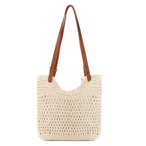 Imagen de Jywmsc Bolsos de Playa de Verano para las Mujeres Tote de Ganchillo Bolso de malla Bolsa de Hombro Bolso de Vacaciones de Punto Boho