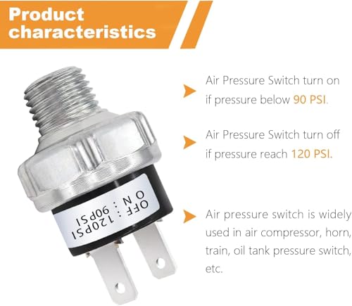 Air Pressure Switch, 90-120 PSI 1/4\"-18 NPT DC 24V 12V (2 Pack, 90-120 psi)