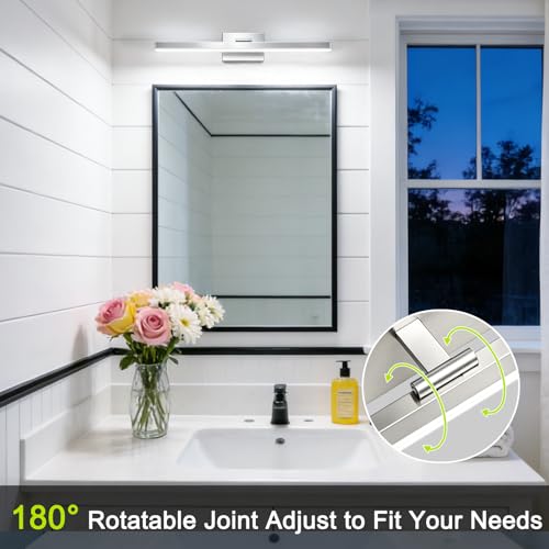 Image of IZORRO Modern Bathroom Vanity Light 16 inch, Rotatable, 12W Dimmable Led Bathroom Light Fixture Over Mirror, Chrome Vanity Light Bar (Cool White 6000K)