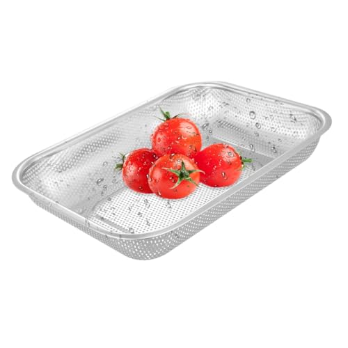 MUELODSIC Cestino Scolapiatti Rettangolare in Acciaio Inox 30x22x6 Cm, Cestello Per Verdure Drenaggio Efficiente, Per Lavello Cucina e Conservazione Frutta e Ortaggi