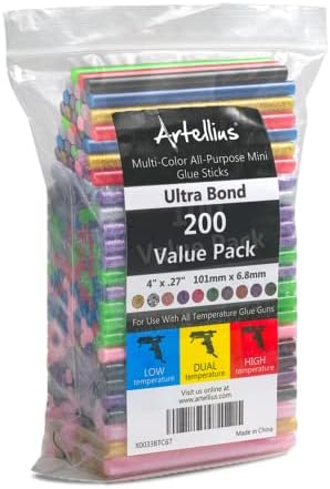 200 Pack Color Hot Glue Sticks. Variety Colored Glue Gun Sticks. Hot Melt Adhesive Mini Glue Sticks for DIY Art Craft Repair Bonding Bulk Gold Black Yellow Pink Red Purple