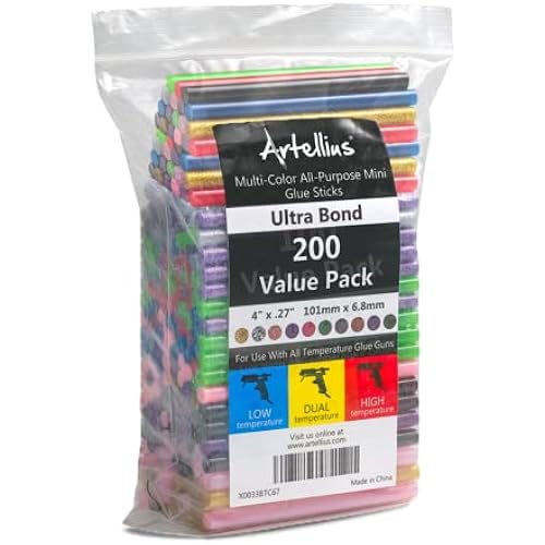 200 Pack Color Hot Glue Sticks. Variety Colored Glue Gun Stick. Hot Melt Adhesive Mini Glues Sticks for DIY Art Craft Repair Bonding Bulk Gold Black Yellow Pink Red Purple