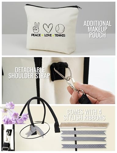 Image of InnoBeta Tennis Gifts for Women Tote Bag with Zipper Shoulder Strap for Tennis Lovers Coaches Birthday Christmas