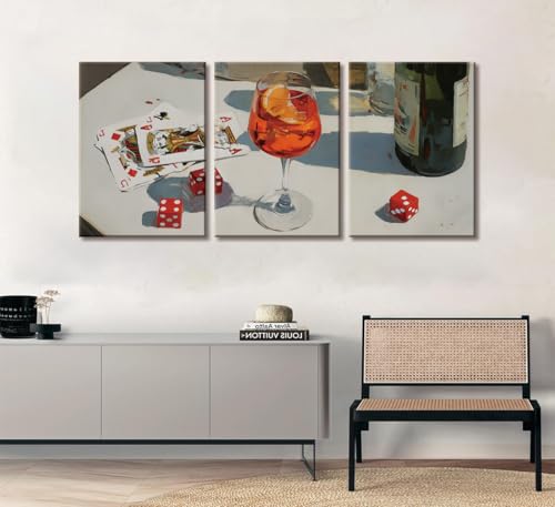 WOKAOGO Cocktail Bar Wall Art, Vintage Dice And Poker Canvas Wall Decor Painting, Whiskey Liquor Bar Still Life Artwork Framed Poster Print Picture for Men Game Room Kitchen Dining Room Home Decor by WOKAOGO - Used condition - Image 5