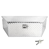 BLACKHORSE-RACING Heavy Duty Aluminum Diamond Plate Trailer Tongue Box with Lock and Keys 39 x 16.5 x 12 Inches for Secure Tool Storage on Your Trailer Silver