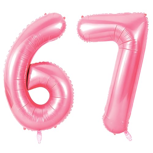Number 67 Balloons for 67th Birthday Party Decorations, 0-100 Large No.67 Balloons for Women Men and Mother Dad, 40 Inch Jewelry Pink Foil Helium Balloon for 67 Year Old Anniversary Decorations