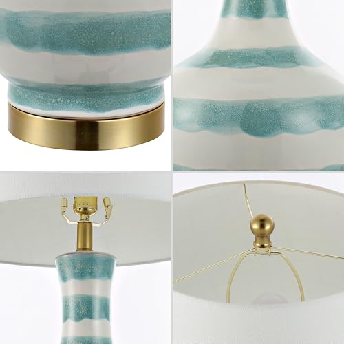 JONATHAN Y 30.5" Green/White Striped Ceramic Table Lamp for Bedroom Living Room, Modern Coastal Bedside Lamp with Gold Base and White Linen Shade, LED Bulb Included JYL3054A by JONATHAN Y - Image 5