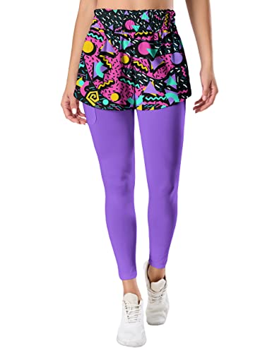 Bornore 80S Retro Tummy Control Leggings For Women 90S Neon Outfit Athletic Running Gym Full-Length Pants (Purple-S) #TOP5